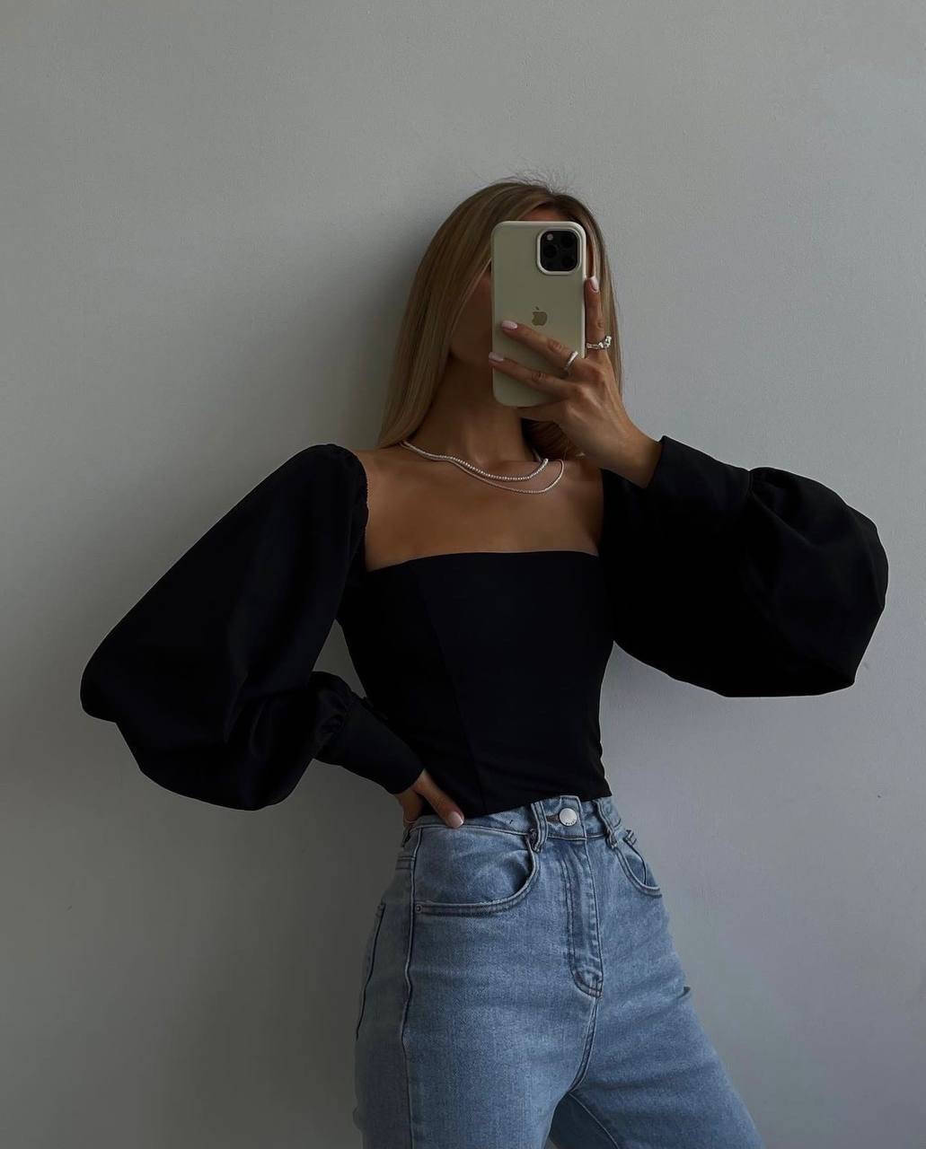 

Блуза, топ с объемными рукавами, Черный