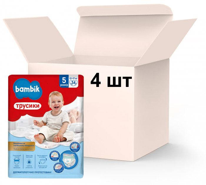 

Bambik Подгузники-трусики детские одноразовые (5) 12-17кг, коробка 4 х 34 шт
