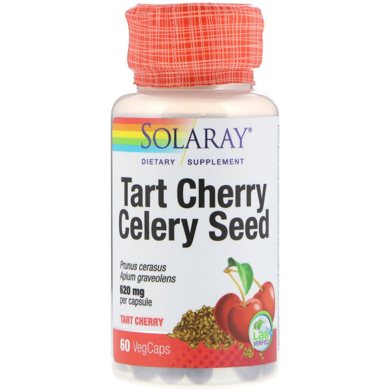 

Экстракт вишни и семян сельдерея,Tart Cherry Celery Seed,Solaray,620 мг,60 вегетарианских капсул
