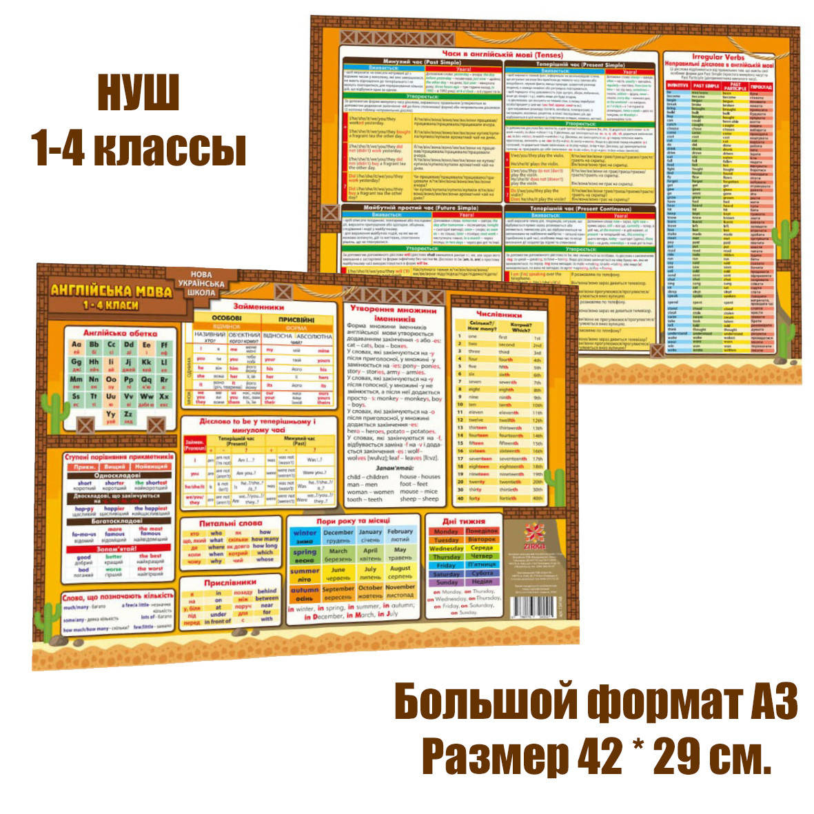 

Обучающий коврик, планшет-подсказка Английский язык 1-4 класс А3 формат (42х29 см) ZIRKA 134168