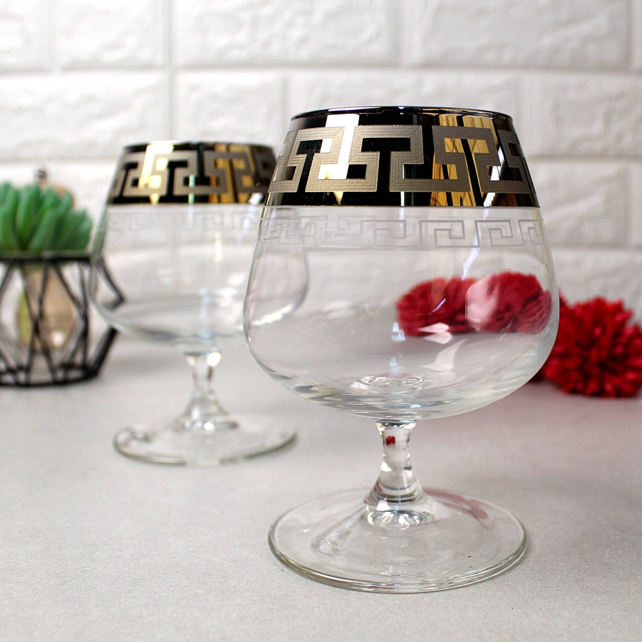 

Набор коньячных бокалов с золотом 6шт 410 мл "Греческий узор", Прозрачный