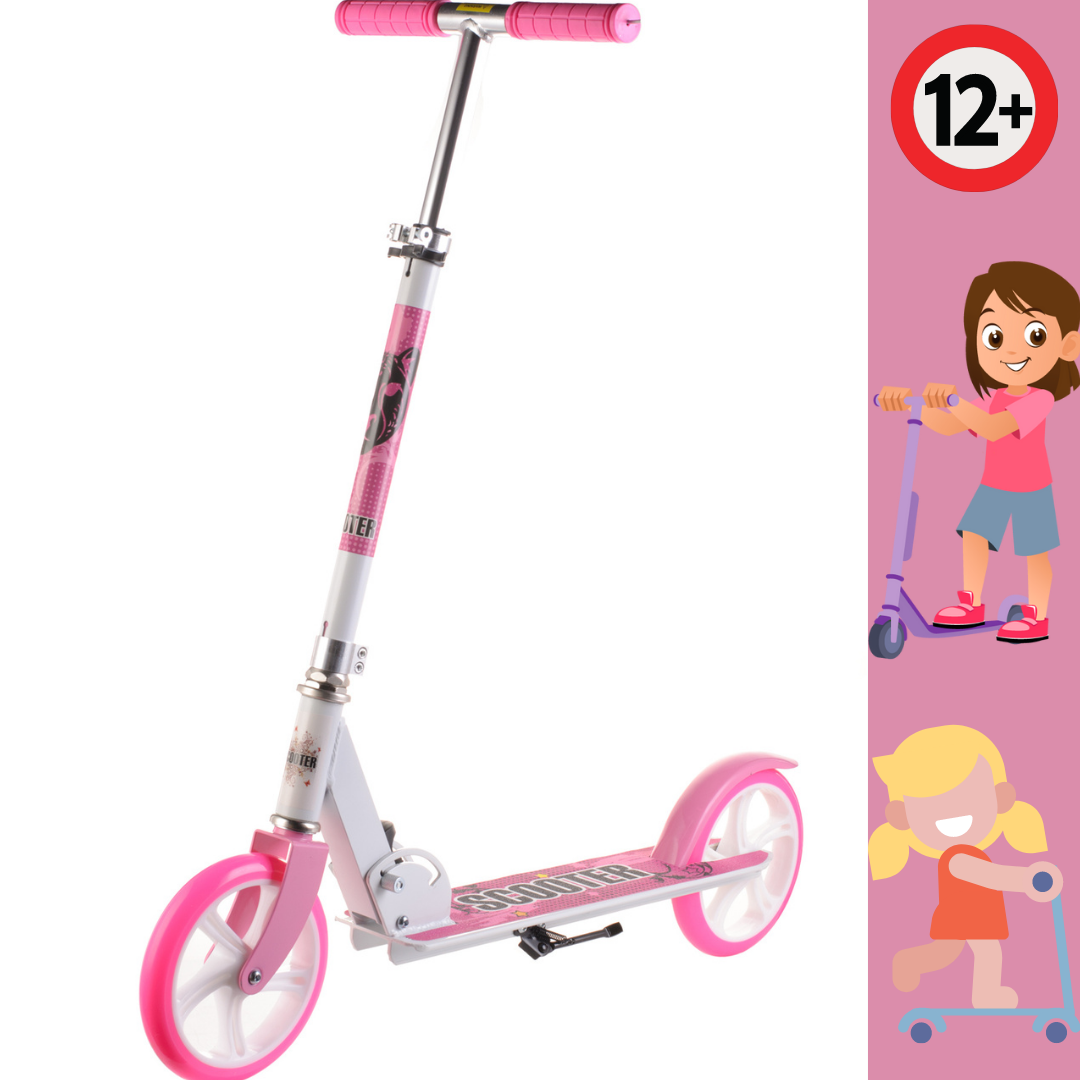 

Двухколесный детский самокат с большими колесами 109B розовый, городской складной самокат для девочки