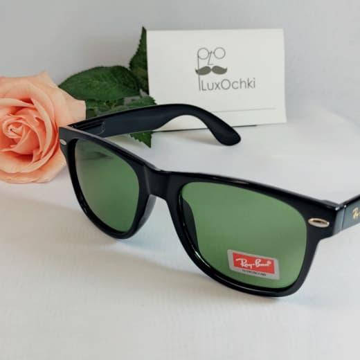

Стильные мужские солнцезащитные очки Ray Ban Wayfarer со стеклянной зеленой линзой в глянцевой оправе, Черный