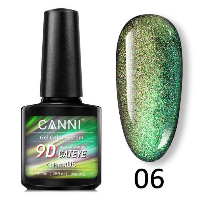 

Гель-лак кошачий глаз 9D Canni 06 темно-зелено-салатовый 7.3 мл