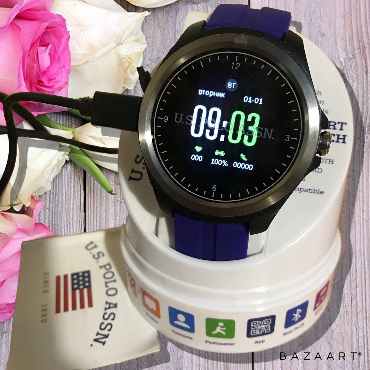 

Синие мужские Смарт часы бренд U.S. Polo Assn США оригинал