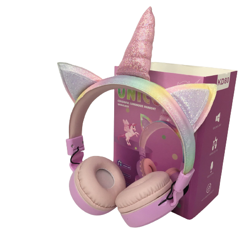 

Наушники детские беспроводные с кошачьими ушками Единорожка KD80, Фиолетовый