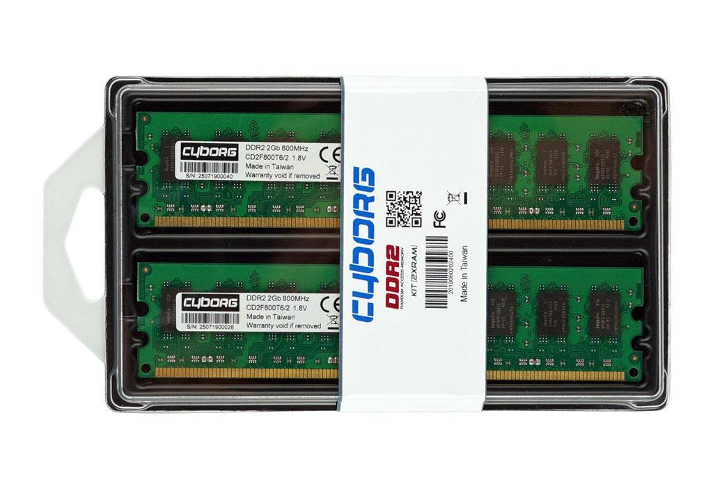 

Память DDR2 4GB 800MHz (Kit 2 х 2Gb) оперативная Intel и AMD ДДР2 4 Гб — Комплект PC2-6400 Cyborg CD2F800T6/4