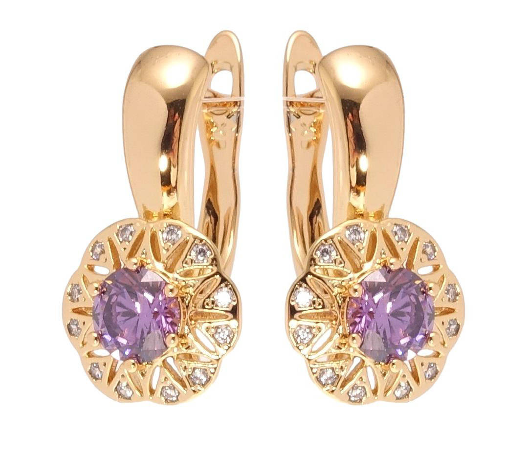 

Серьги Xuping Позолота 18K английский замок "Декоративный цветок с сиреневым кристаллом"