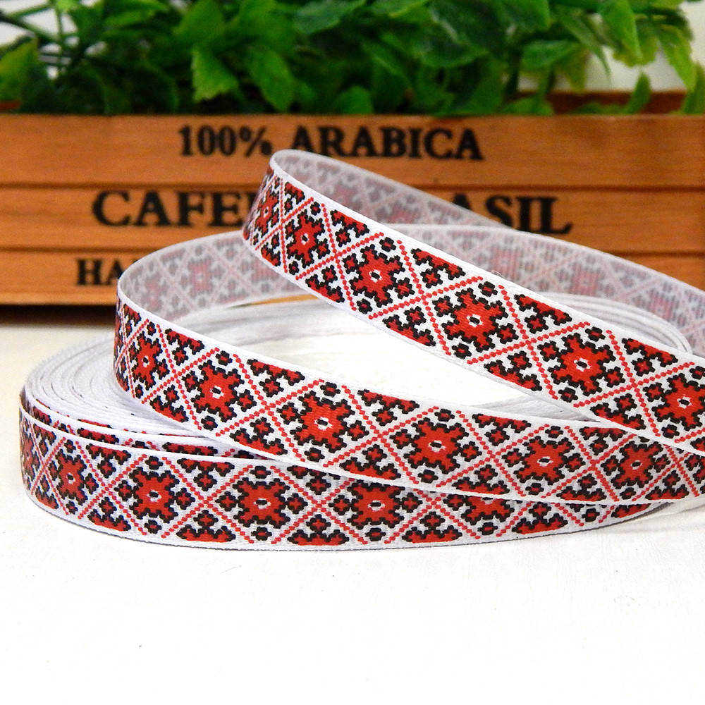 

Лента репсовая с украинским орнаментом, красная, 1,5 см, Красный