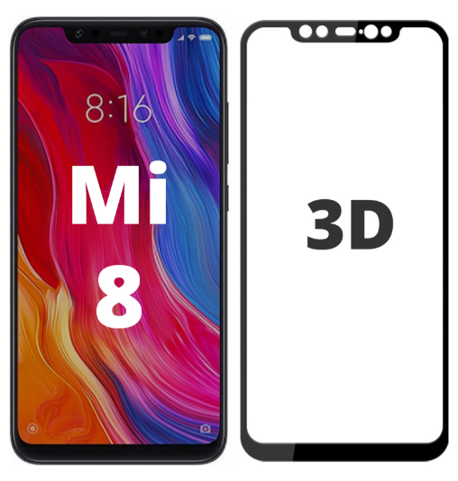 

Защитное 3D стекло на Xiaomi Mi 8 черное (ксиоми сяоми ми 8), Черный