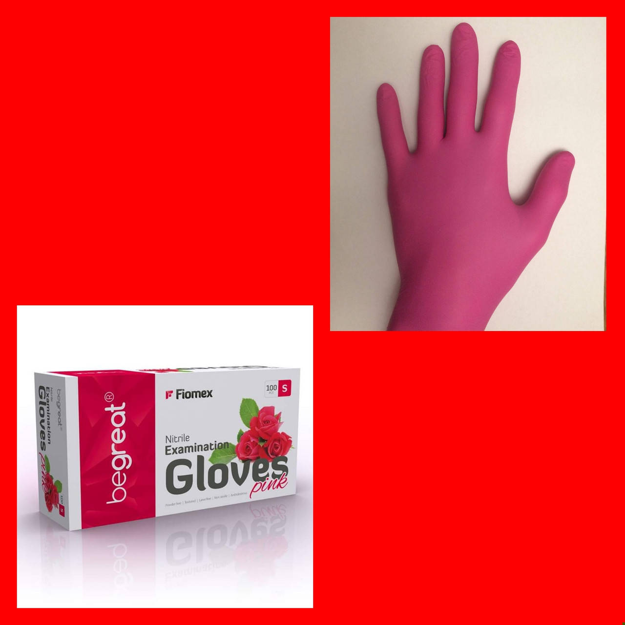 

Рукавички,нітрилові,рожеві "Begreat" (Fiomex)100шт, Розовый