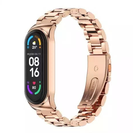 

Железный Нержавеющий браслет Mijobs для Xiaomi Mi Band 3/4/5/6. Красное золото.