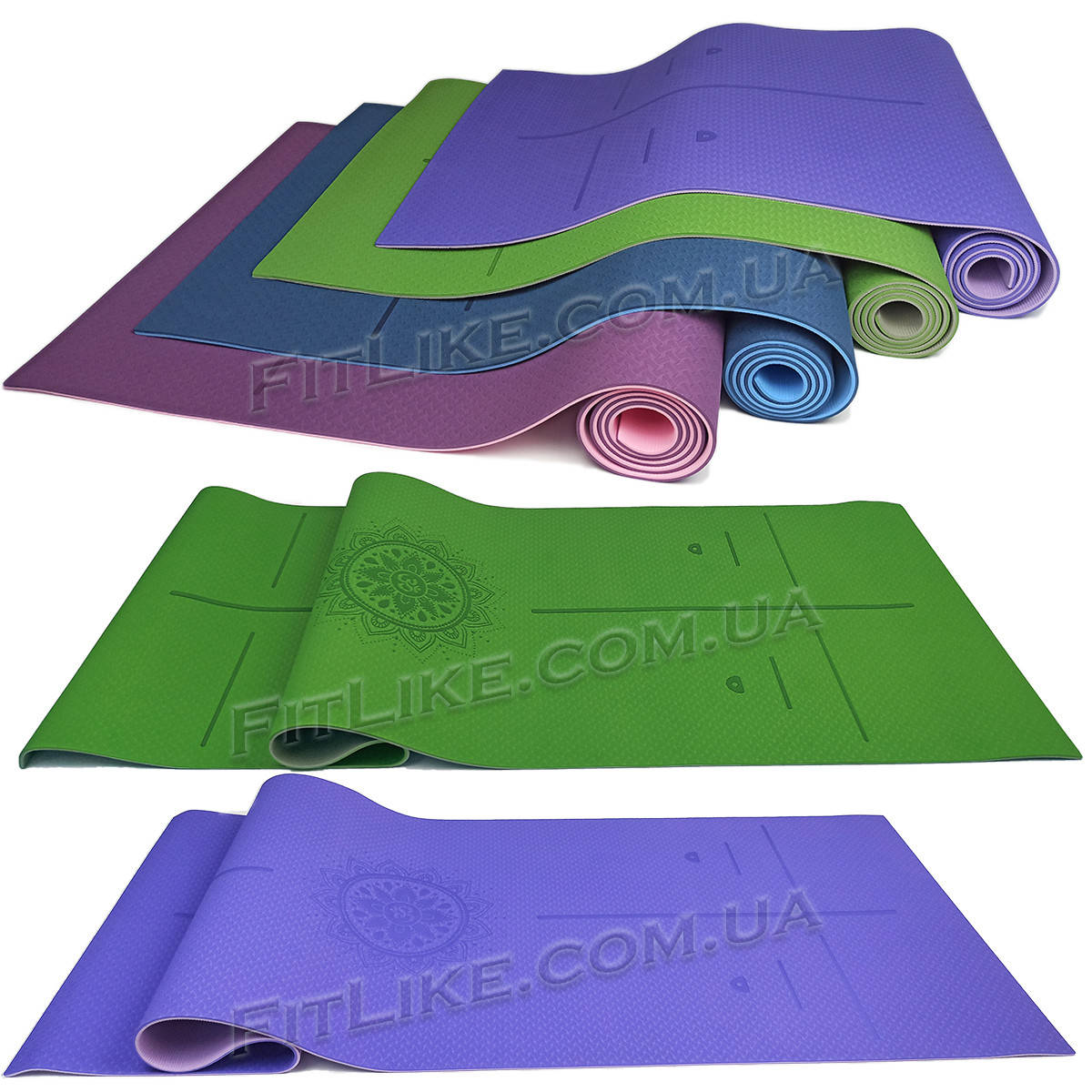 

Коврик TPE+TC Yoga Mat 183cм/61см/6мм с разметкой каремат для йоги, фитнеса, пилатеса