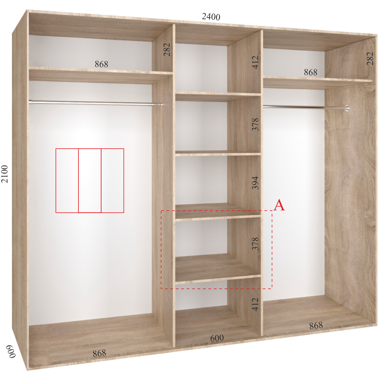 

Шкаф-купе 2400х600х2100 Алекса - 3 фасада купить в Украине