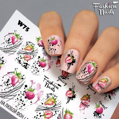 

Слайдер-дизайн наклейки на ногти для маникюра водные Fashion Nails W75 фрукты клубника, Оранжевый