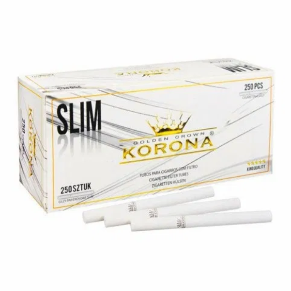 

СИГАРЕТНЫЕ ГИЛЬЗЫ KORONA SLIM WHITE (Белые, в блоках по 250 штук)