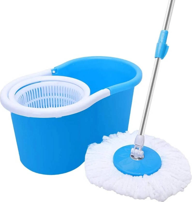 

Швабра веревочная с ведром и автоматическим отжимом, Spin Mop 360, швабра лентяйка для пола с турбо отжимом, Голубой