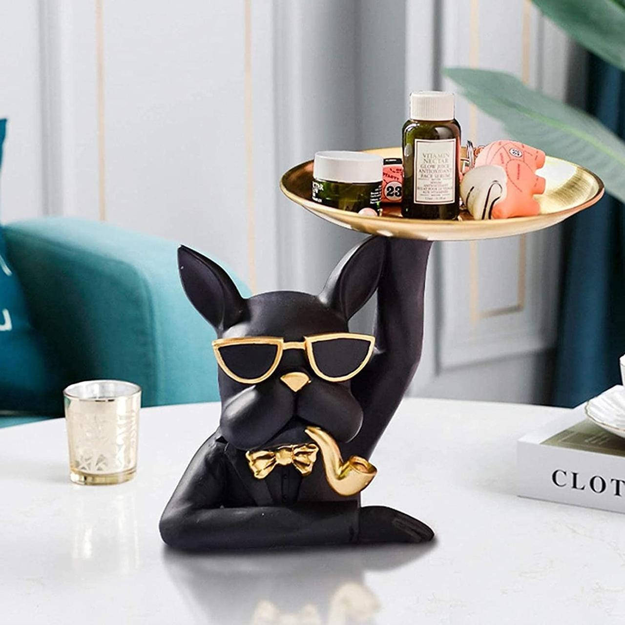 

Декоративная статуэтка-подстака Бульдог 18см, цвет - черный с золотом