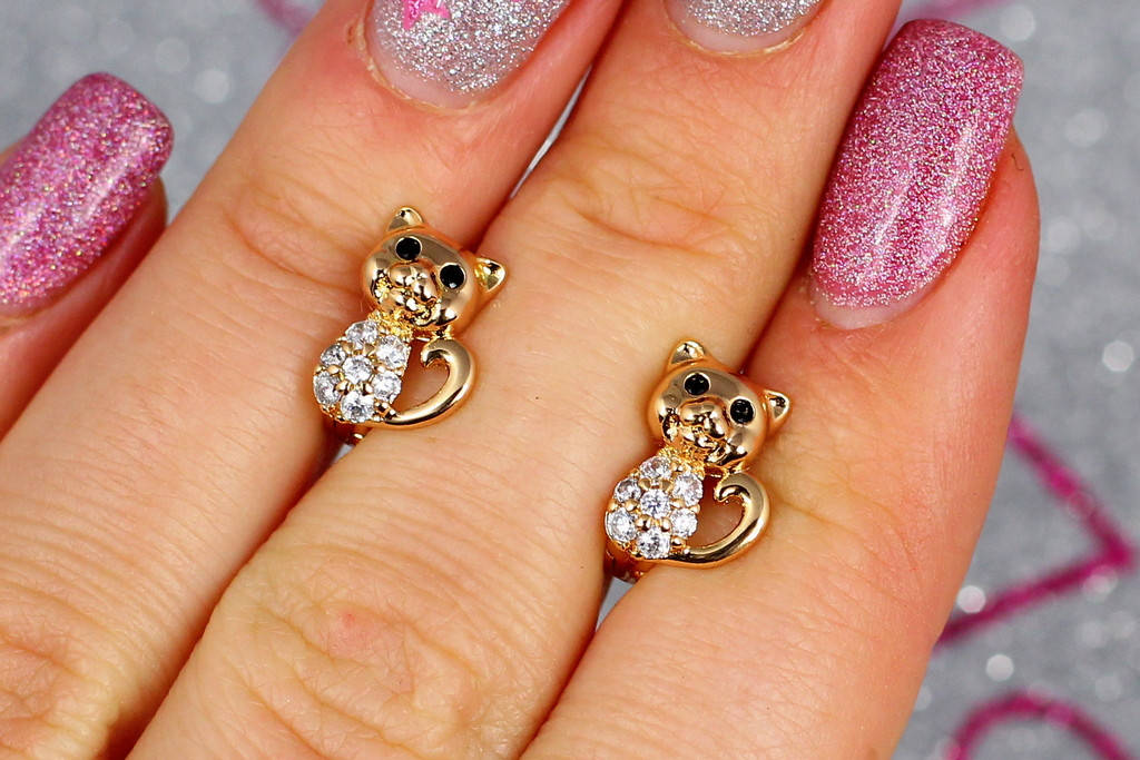 

Серьги детские Xuping Jewelry котята 1.2 см золотистые