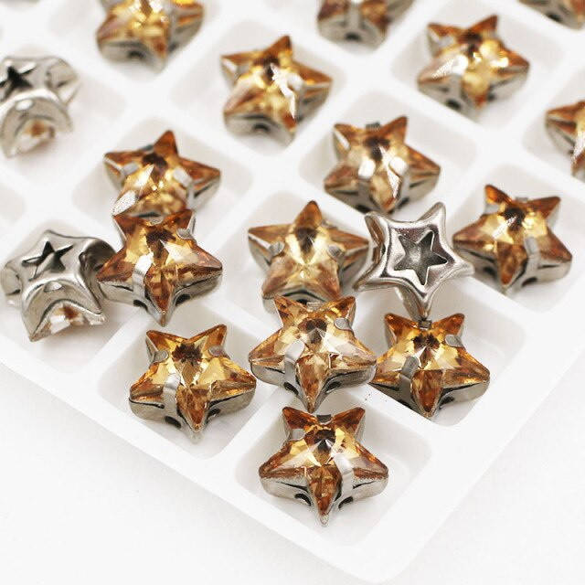 

Стразы пришивные в цапах, форма звезда золотистая, стекло, 10 мм, Золотистый