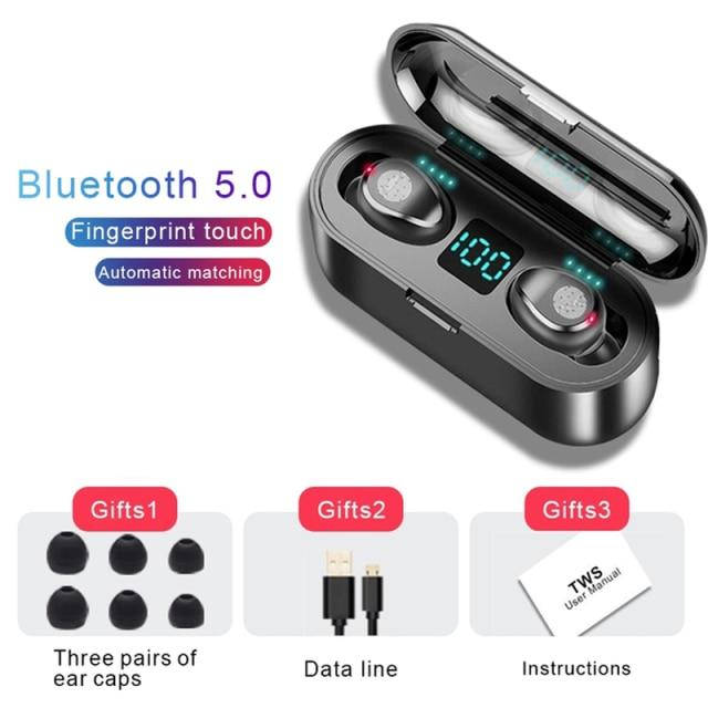 

Наушники F9 Bluetooth 5.0 блютуз беспроводные TWS с аккумулятором 2000 мАч, Черный