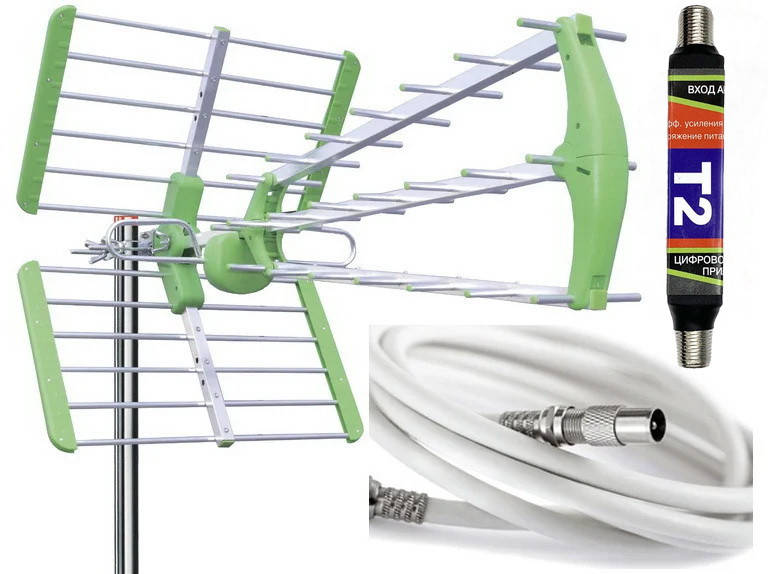 

Антенна Т2 UHF 269 World Vision Maxima L + усилитель 25 dB + кабель Finmark F660 15 м + разьемы