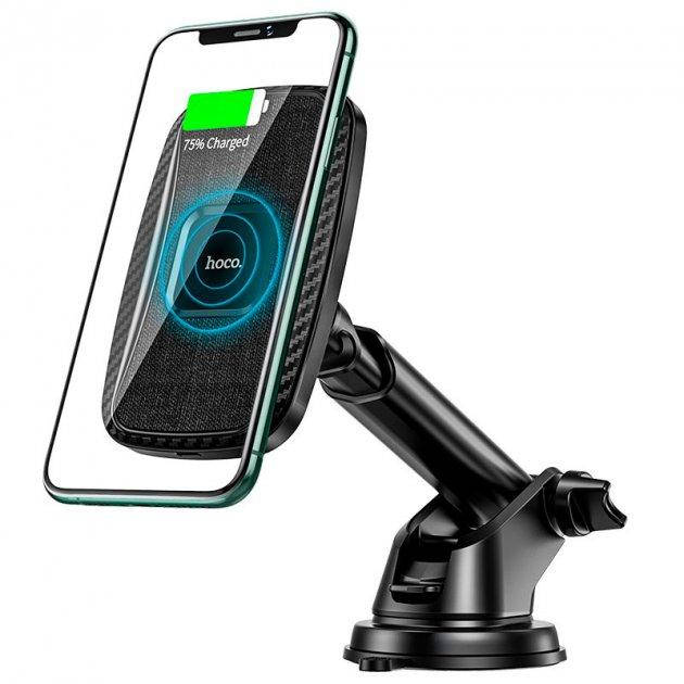 

Магнитный держатель для телефона Hoco CA75 с беспроводной зарядкой на торпедо лобовое стекло на присоске, Черный