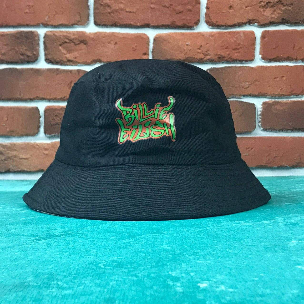

Панама Bucket Hat City-A Билли Айлиш Billie Eilish с надписью Двухсторонняя Черная, Черный