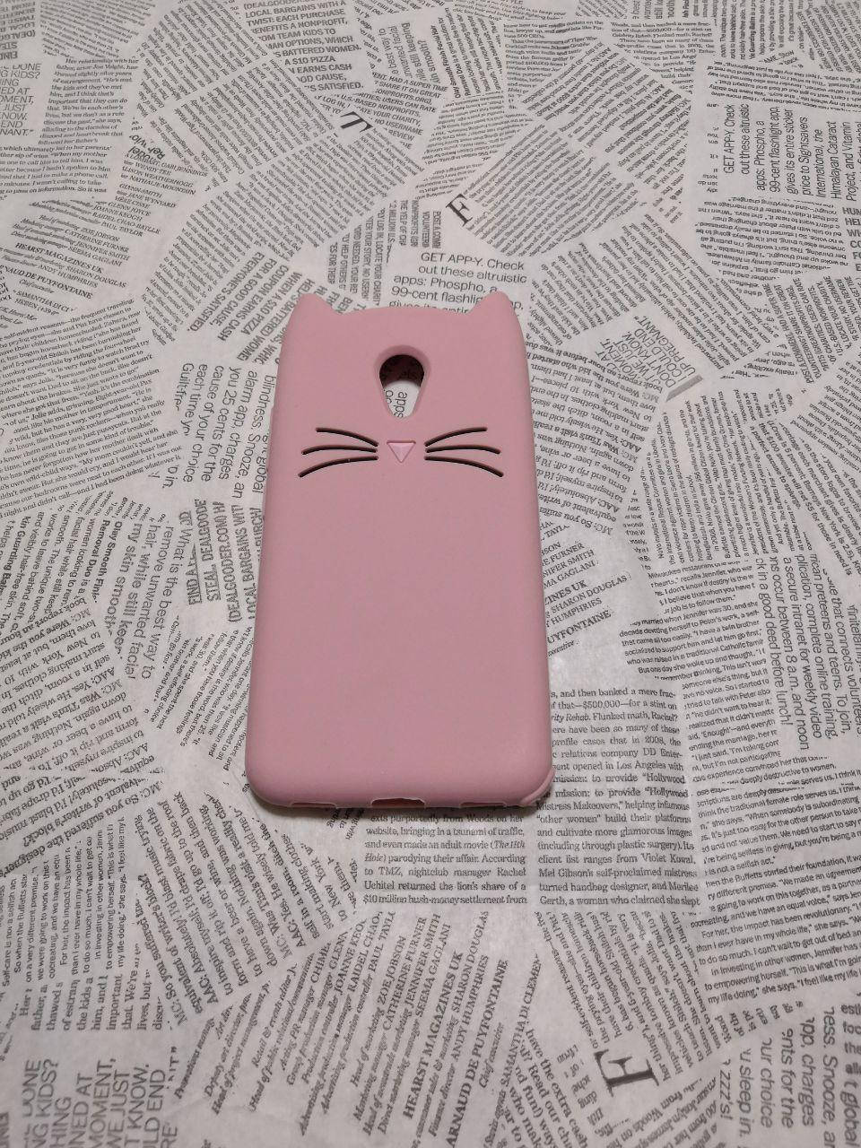 

Резиновый 3D чехол для Meizu (Мейзу) M5C Кот Бледно-Розовый