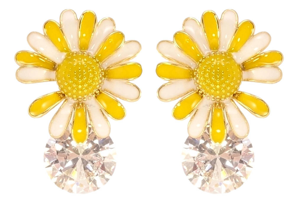 

Серьги Xuping QQMM Позолота 14K игла серебро 925 гвоздики (пусеты) "Ромашки с кристаллами, прокраска эмалью"