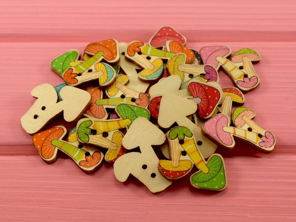 

Пуговки "Грибочки" деревянные (5 шт.), Разные цвета