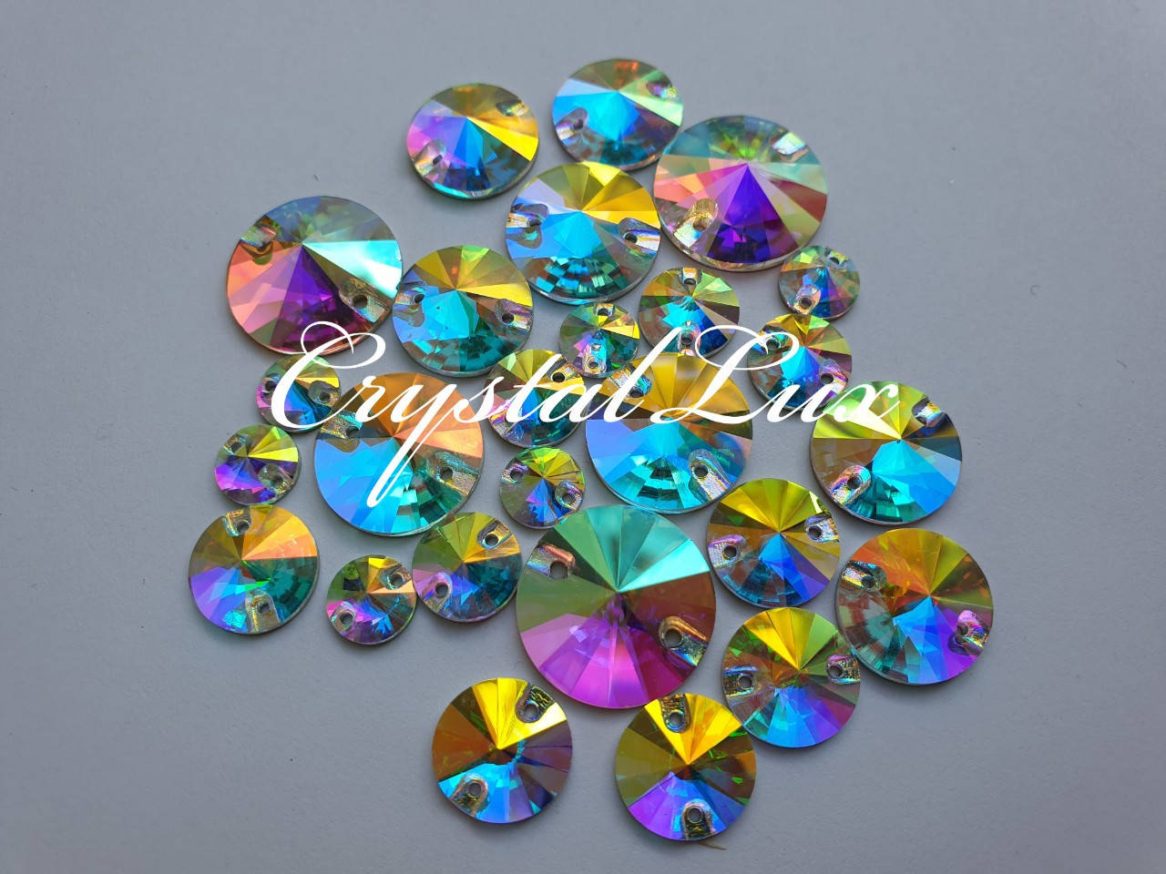 

Стразы пришивные Lux Круги 14мм. Стекло Crystal AB