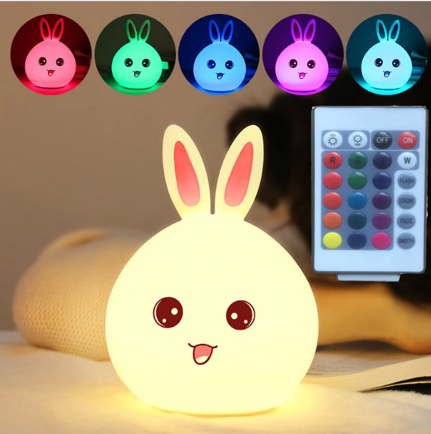 

Силиконовый ночник 3DTOYSLAMP Кролик с розовыми ушками 16 цветов Пульт ДУ, Белый