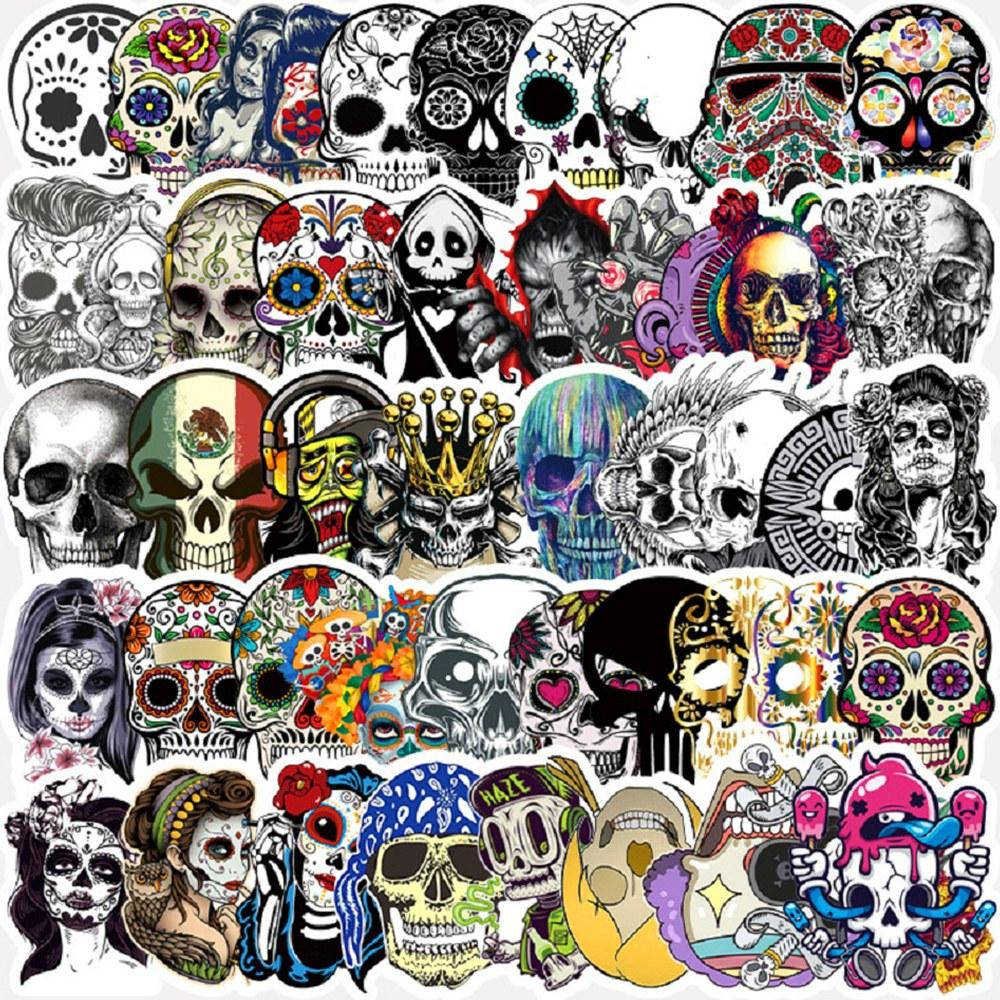 

Набор стикеров Skulls (color and black) (stk-050) (50 шт.), Черный