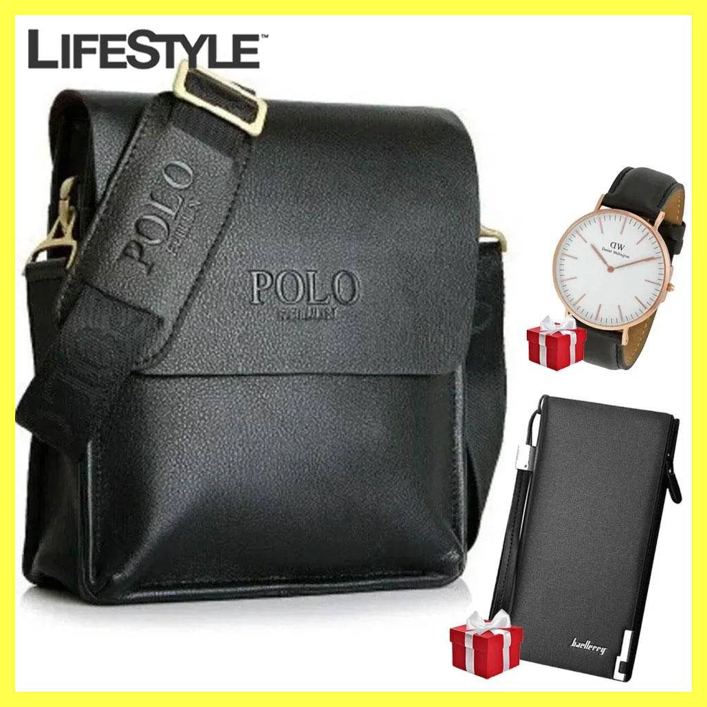

Стильная мужская сумка Polo Videng 24x21x7 + Подарки Портмоне Baellerry, Часы DW! / Сумка Polo через плечо
