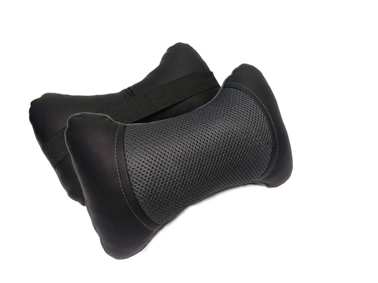 

Подушки на подголовник в авто тканевая Серая (сетка, черная эко-кожа, серый кант)