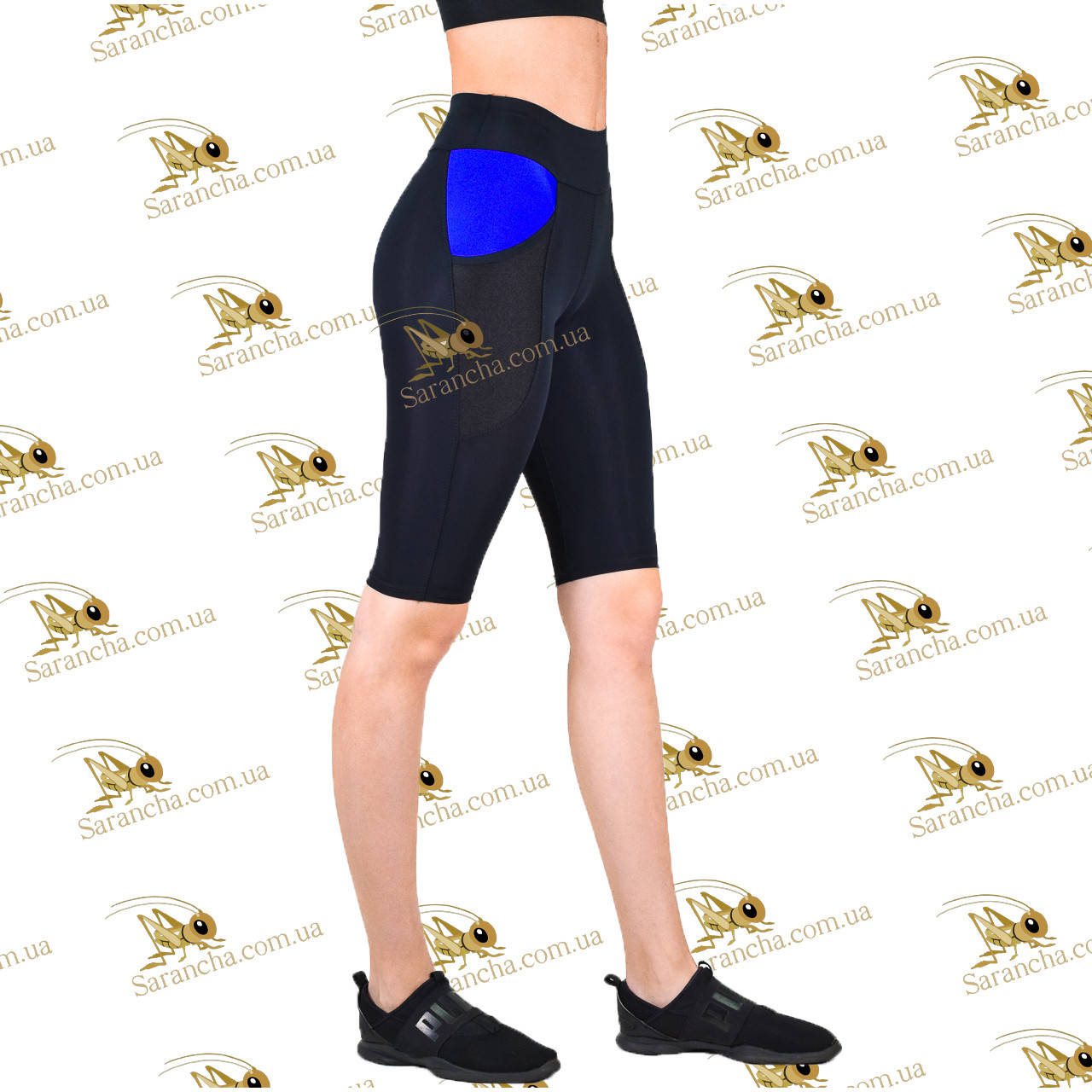 

Бриджи велосипедки для фитнеса женские с карманами черные с вставками электро, Черный