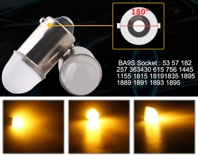 

Светодиодная лампа T4W BA9S (цена за 1 шт) желтый BA9S-5630-2SMD-RF 0,18Вт 12В