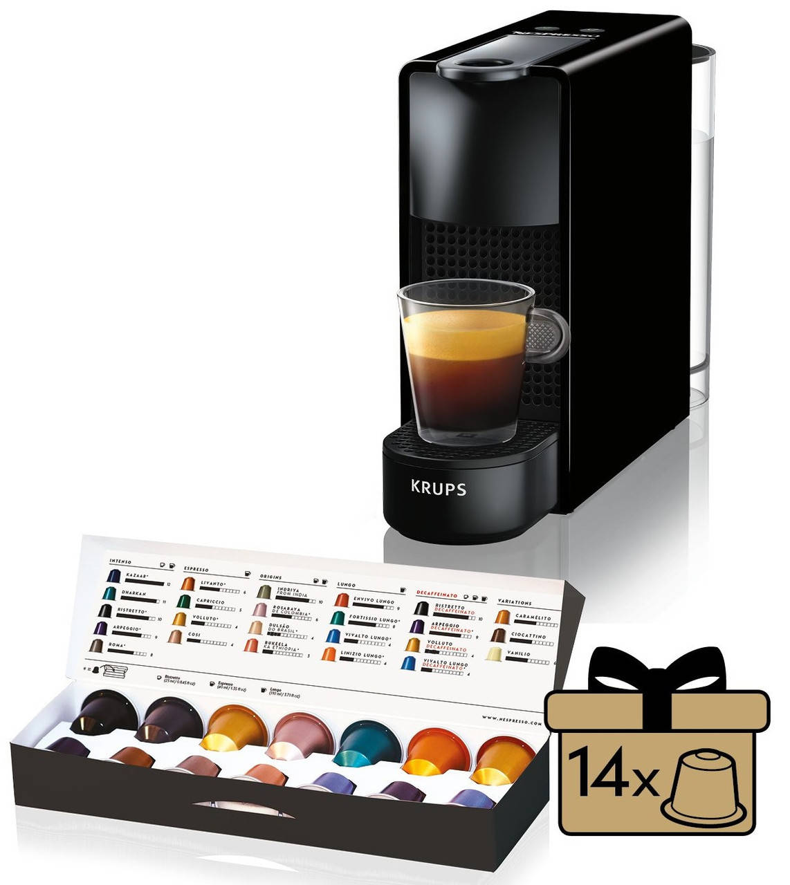 

Капсульная кофеварка KRUPS Nespresso Essenza Mini XN1108 Black + 14 капсул