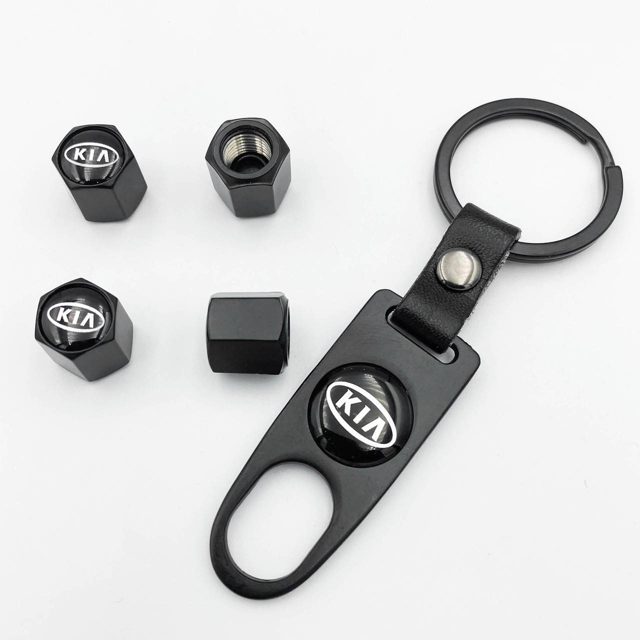 

Защитные колпачки на ниппеля KIA (КИА) c брелком Черные Антивандальные
