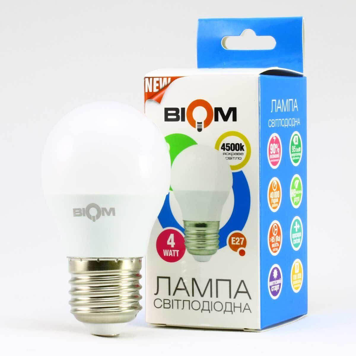 

Лампа светодиодная BIOM 4W G45 E27 нейтральный белый 4500К
