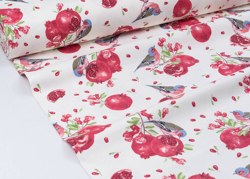 

Ткань Duck с гранатами и птичками, Разные цвета