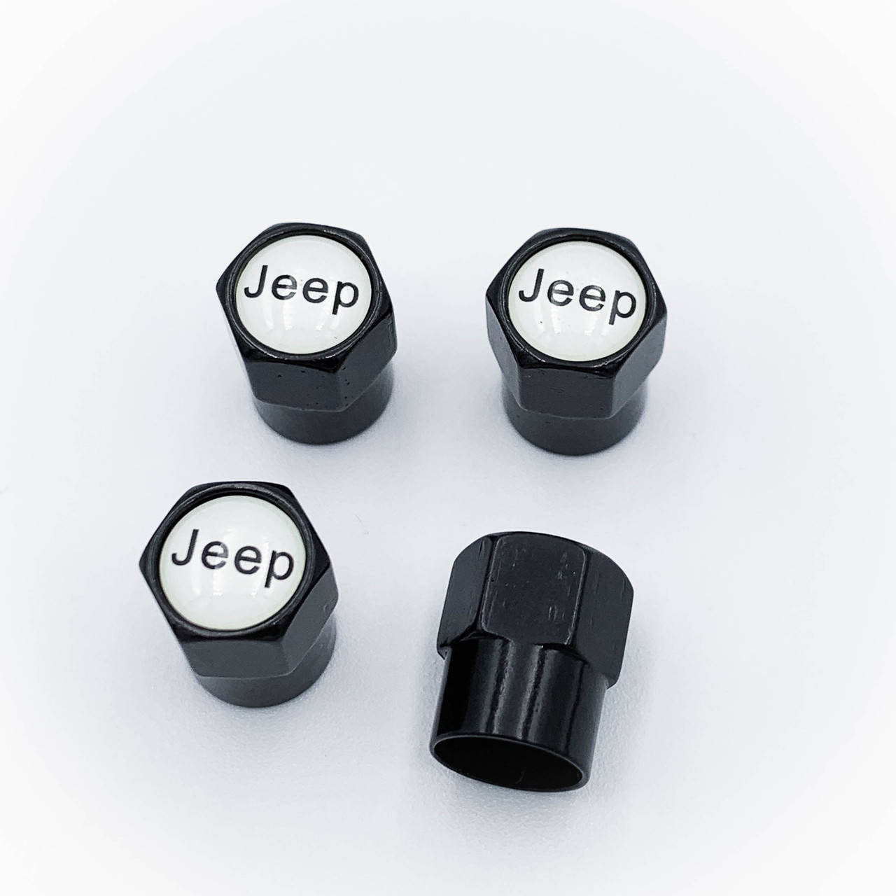 

Защитные колпачки на ниппеля JEEP (Джип) 4 шт Белый фон Хром