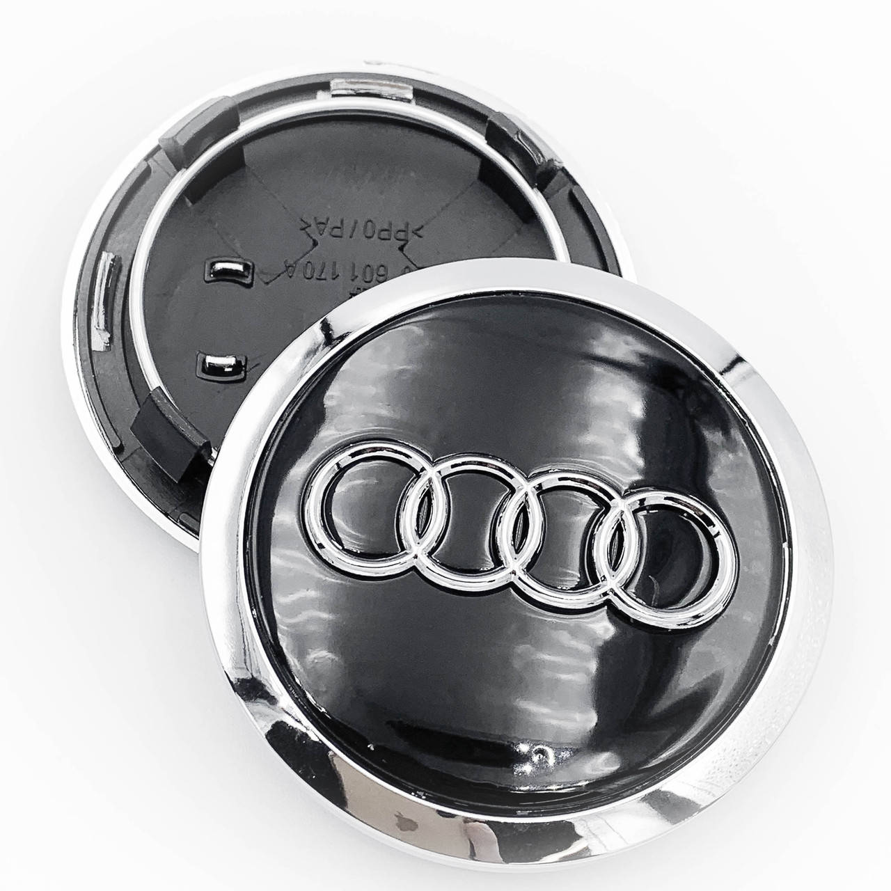 

Колпачки (заглушки) в литые диски AUDI (Ауди) 69 мм Чёрные с хром ободком