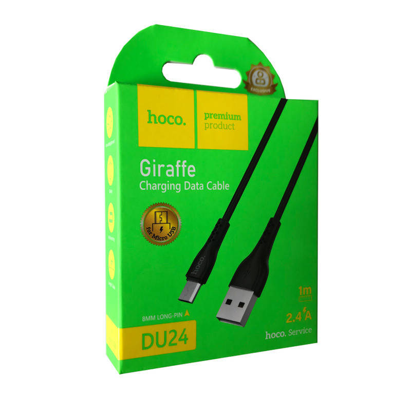 

Кабель HOCO DU24 Giraffe MicroUSB Cable (long pin) 2.4A 1m Black, Черный