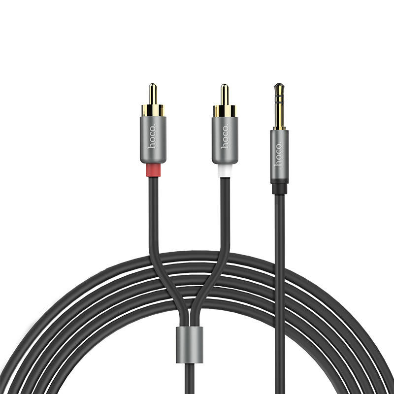 

Аудио кабель AUX-2*RCA Hoco UPA10 Lotus Double RCA Audio 3.5mm 1,5m (Grey), Темно-серый