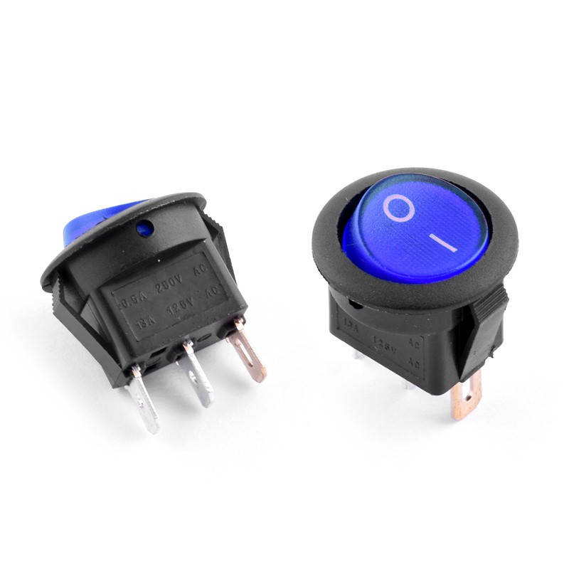 

Переключатель клавишный ON-OFF 3 pin круглый с подсветкой. Синий.
