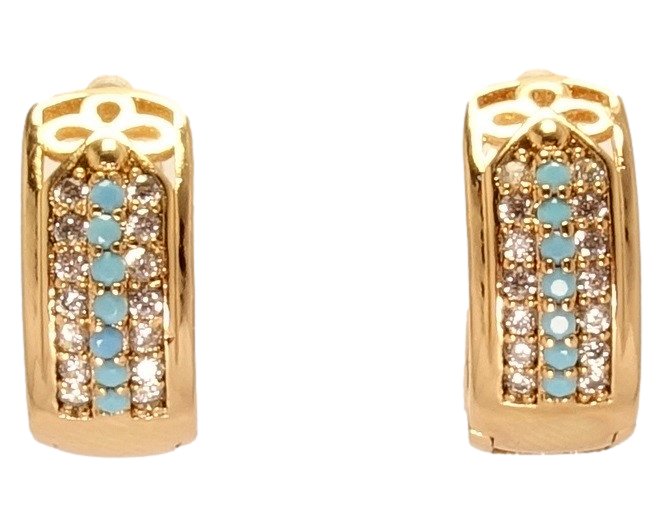 

Серьги Xuping Позолота 18K колечки "Дорожки белого и голубого циркония с резным узором"
