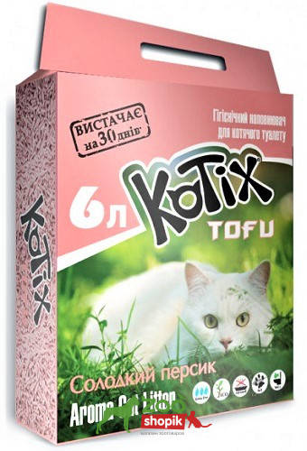

Kotix Tofu Honey Peach (Котикс Тофу Персик) Соевый наполнитель с ароматом персика 6л (2.6 кг)