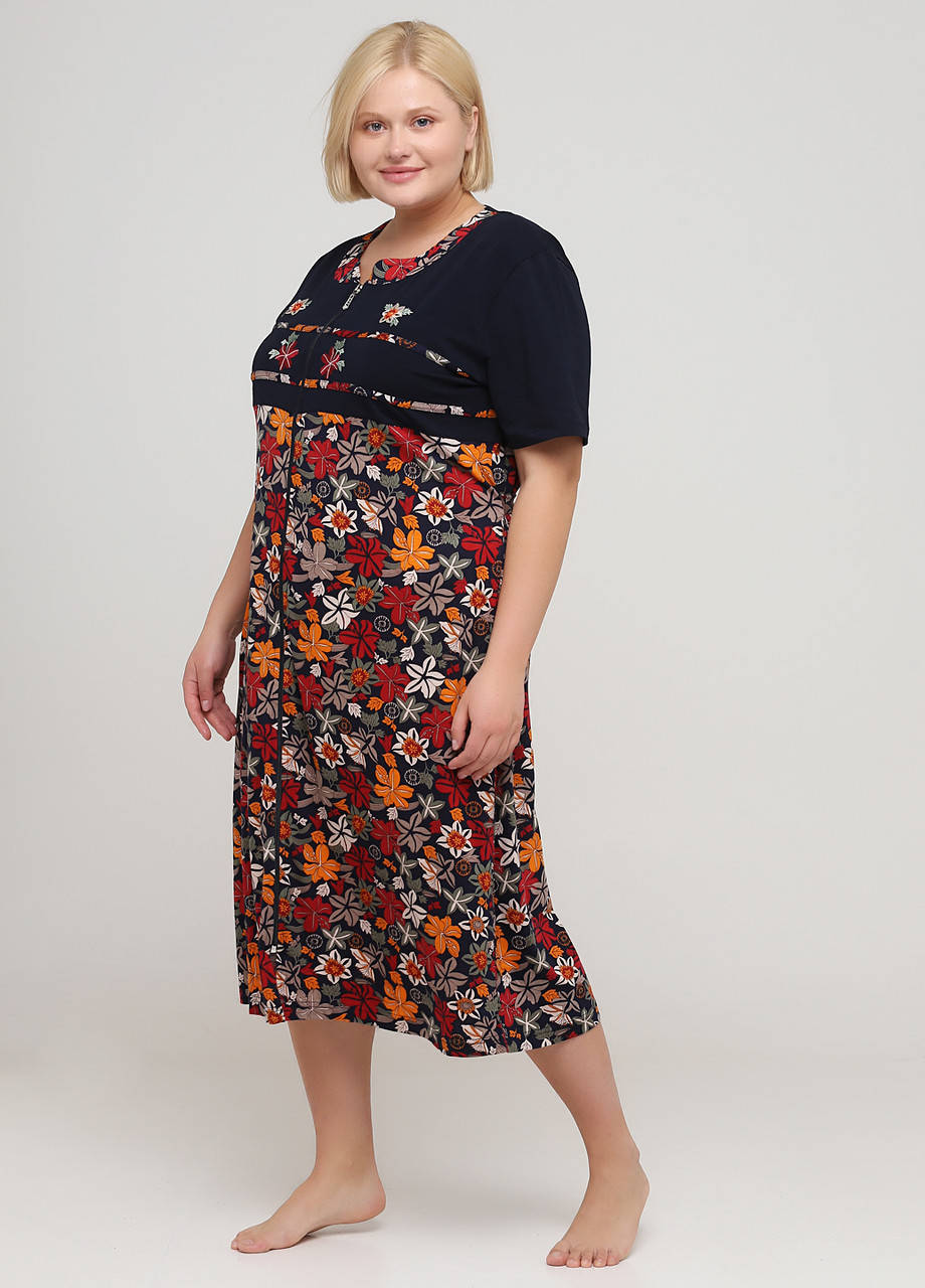 

Халат Wild Love цветочный чёрный домашний трикотаж, хлопок, модал 82491 6XL, Разные цвета